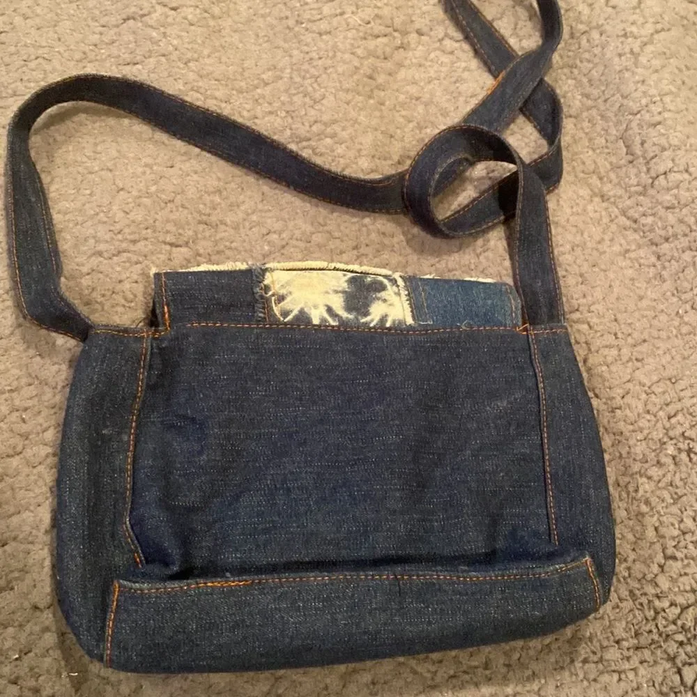 Denim Patchwork Crossbody Purse Bag Blue Jean Acid Washed